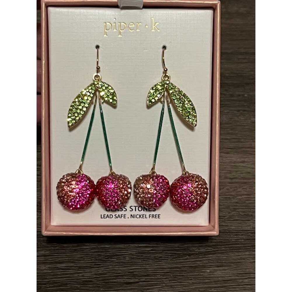NEW Piper K glass stone disco cherry cherries earrings sparkle viral tiktok
